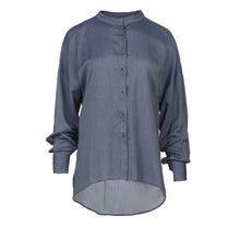 Load image into Gallery viewer, Blue Denim Style Blouse with Mandarin Collar