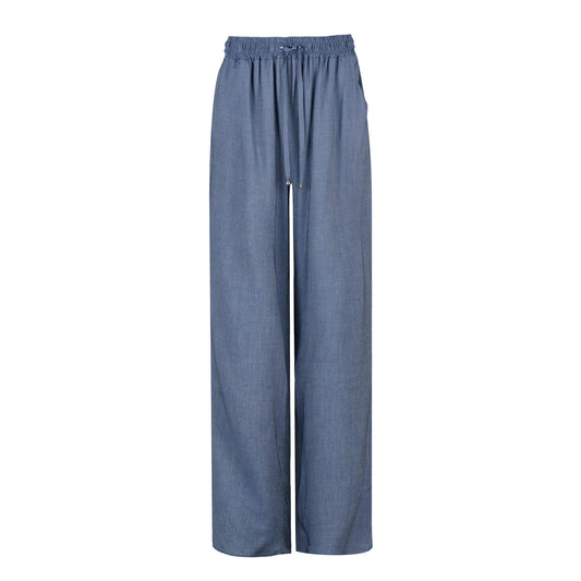 Blue Denim Style Wide Leg Pants