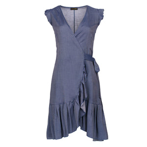 Blue Denim Style Wrap Dress