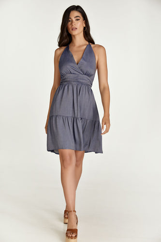 Blue Denim Style Empire Line Mini Dress