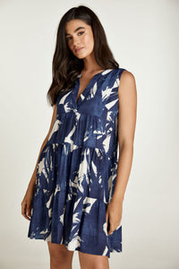 Sleeveless Navy and White A Line Dress