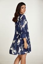 Load image into Gallery viewer, Navy and White A Line Dress with Bell Sleeves