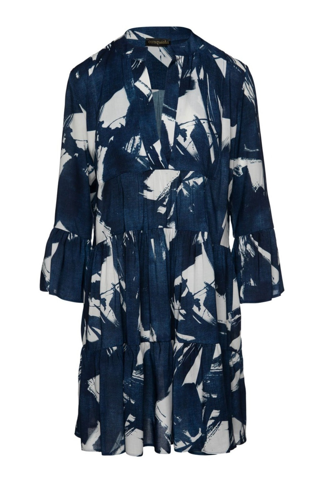 Navy and White A Line Dress with Bell Sleeves