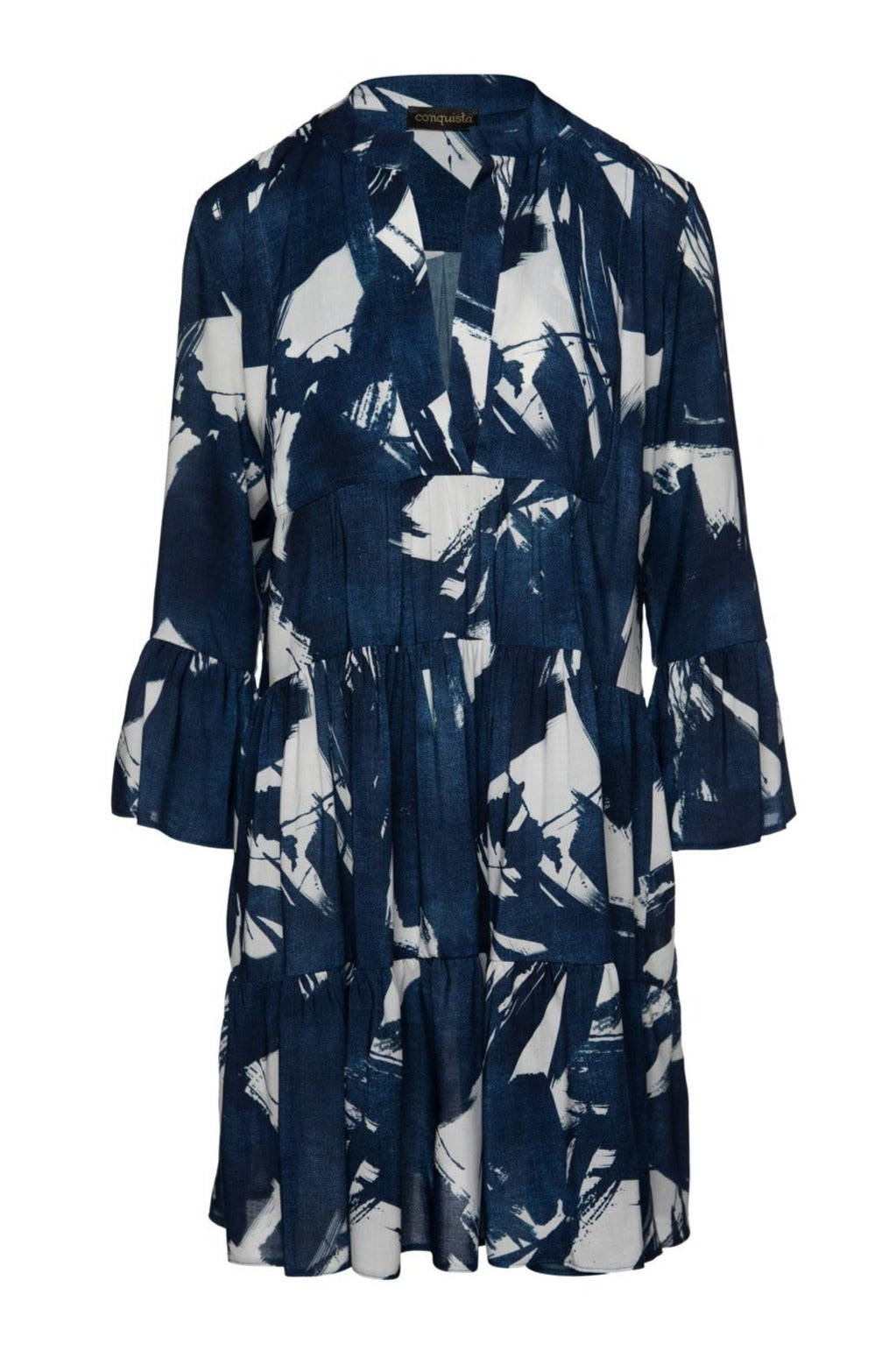 Navy and White A Line Dress with Bell Sleeves