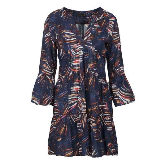 Conquista Φόρεμα Mini Casual Μακρυμάνικο Με V Λαιμόκοψη Με Βολάν Εμπριμέ Πολύχρωμο C211-148-41