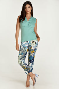 Floral Cotton Pants in Blue and Green Shades