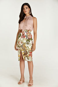 Floral Cotton Pencil Skirt in Earthy Shades
