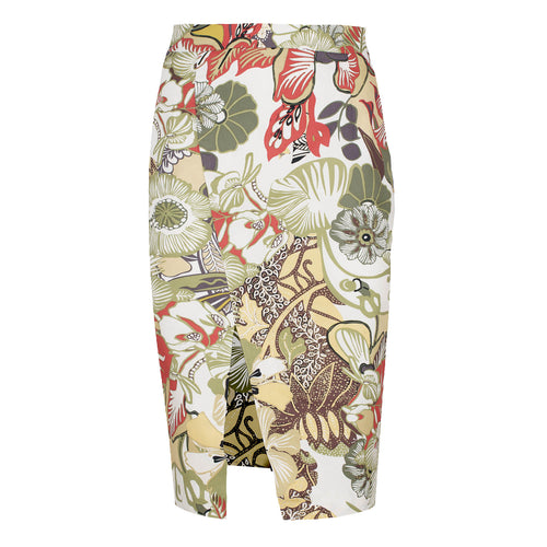 Floral Cotton Pencil Skirt in Earthy Shades