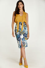 Load image into Gallery viewer, Floral Cotton Pencil Skirt in Blue and Green Shades