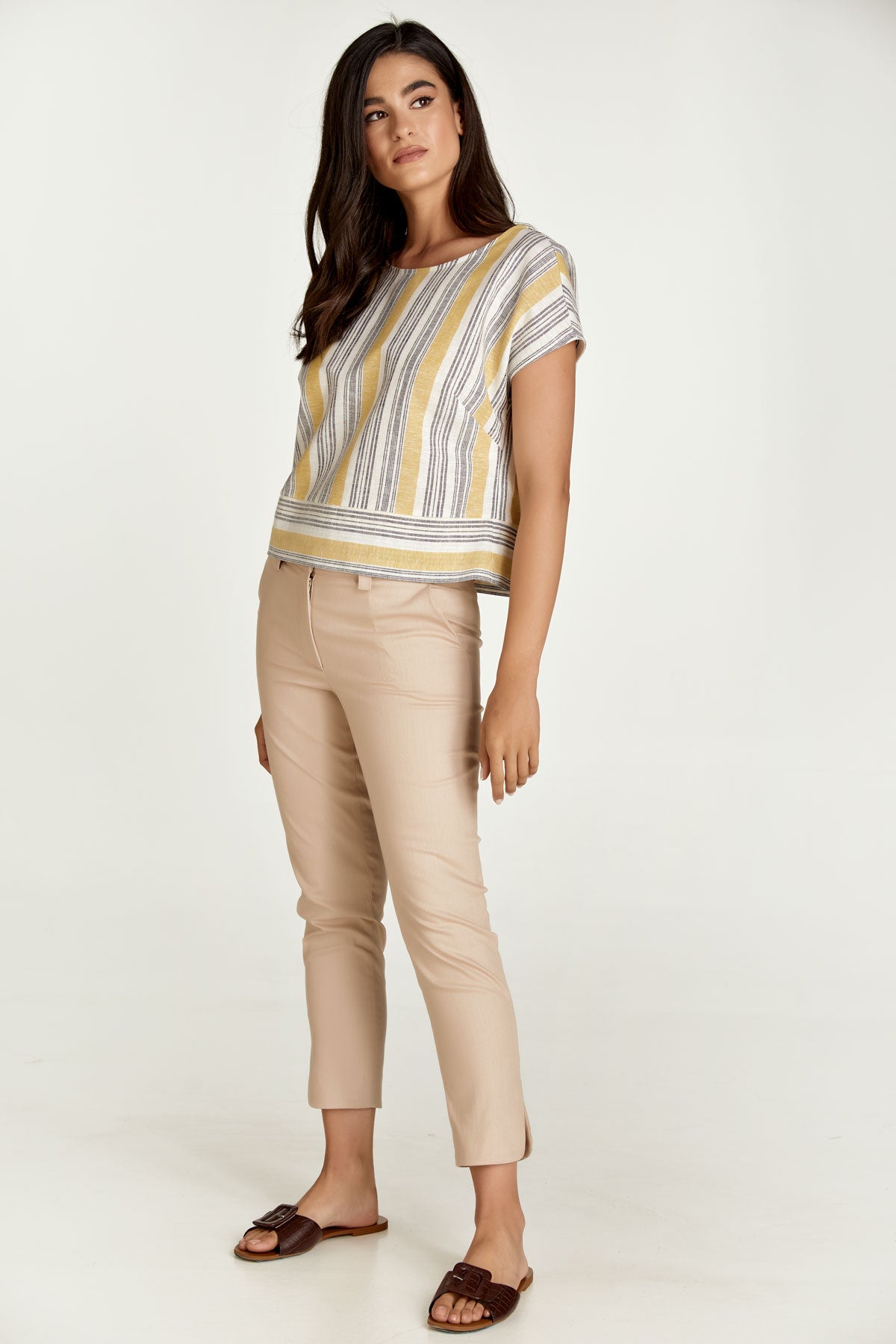 Beige Denim Style Cotton Pants