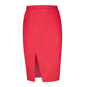 Red Denim Style Pencil Skirt