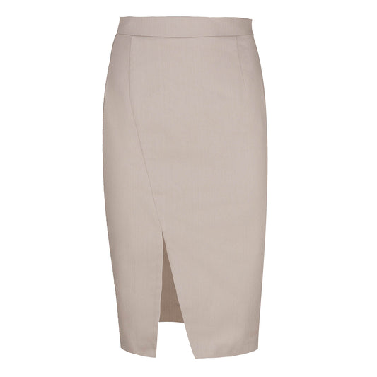 Beige Denim Style Pencil Skirt