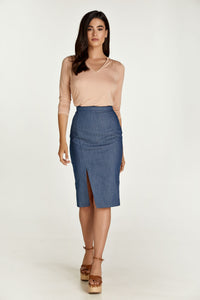 Blue Denim Style Pencil Skirt