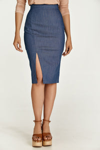 Blue Denim Style Pencil Skirt