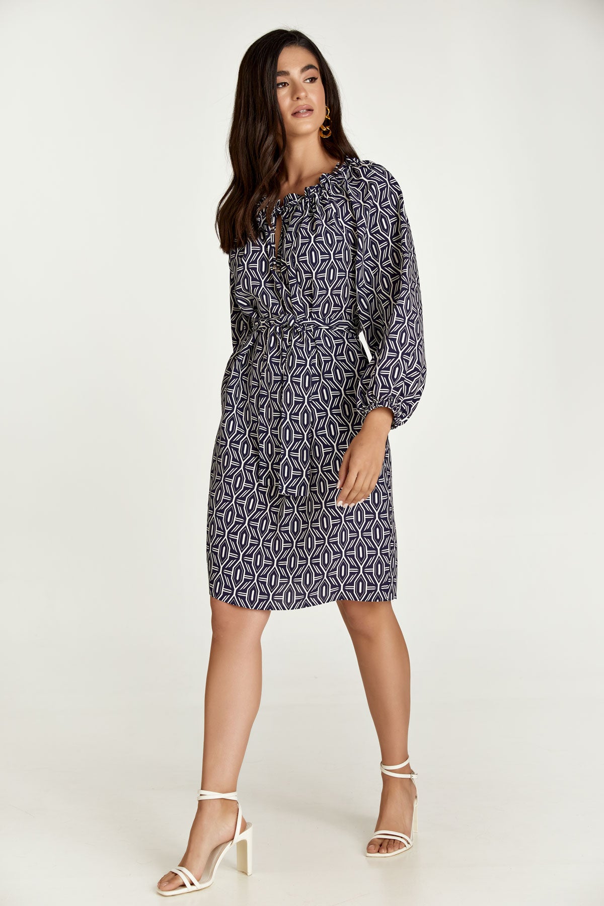 Belted Print Dress with Pockets