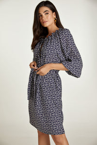 Belted Print Dress with Pockets