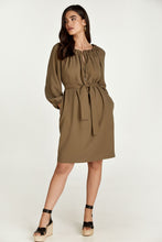 Load image into Gallery viewer, Belted Olive Colour Dress with Pockets