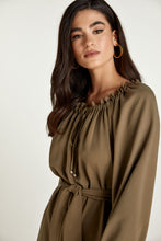 Load image into Gallery viewer, Belted Olive Colour Dress with Pockets