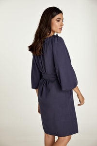 Belted Navy Dress with Pockets