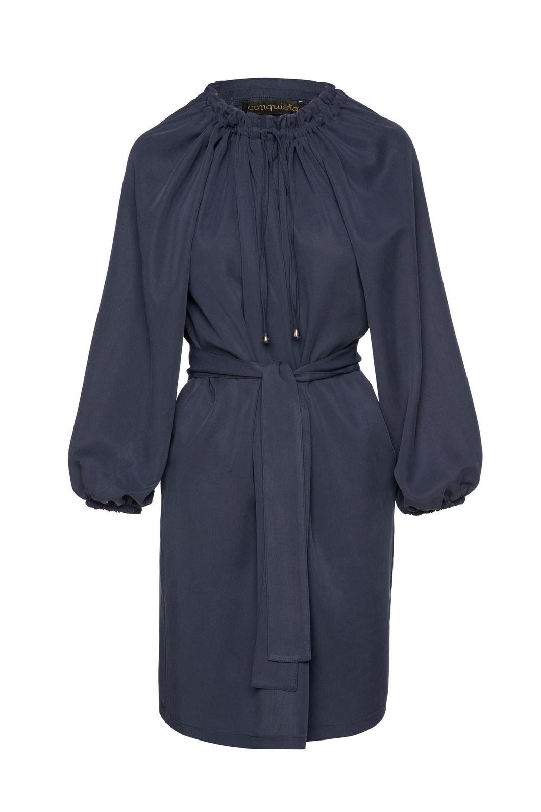 Belted Navy Dress with Pockets