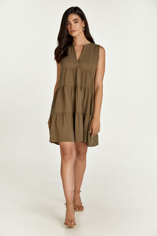 Sleeveless Olive A Line Dress