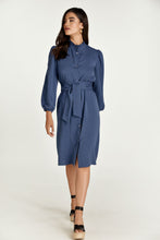 Load image into Gallery viewer, Belted Long Sleeve Indigo Dress