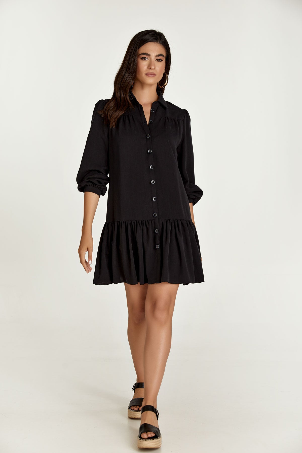 Black Tencel Dress with Buttons