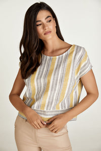 Yellow Striped Linen Style Top