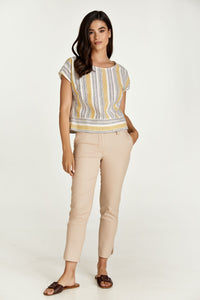 Yellow Striped Linen Style Top