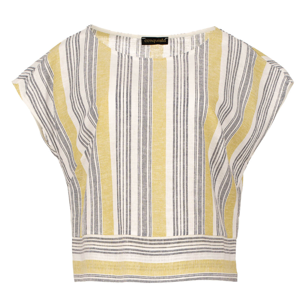 Yellow Striped Linen Style Top