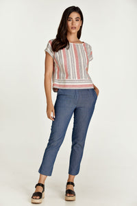 Coral Striped Linen Style Top