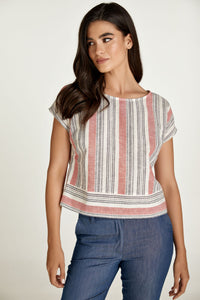 Coral Striped Linen Style Top