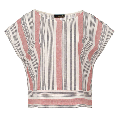 Coral Striped Linen Style Top