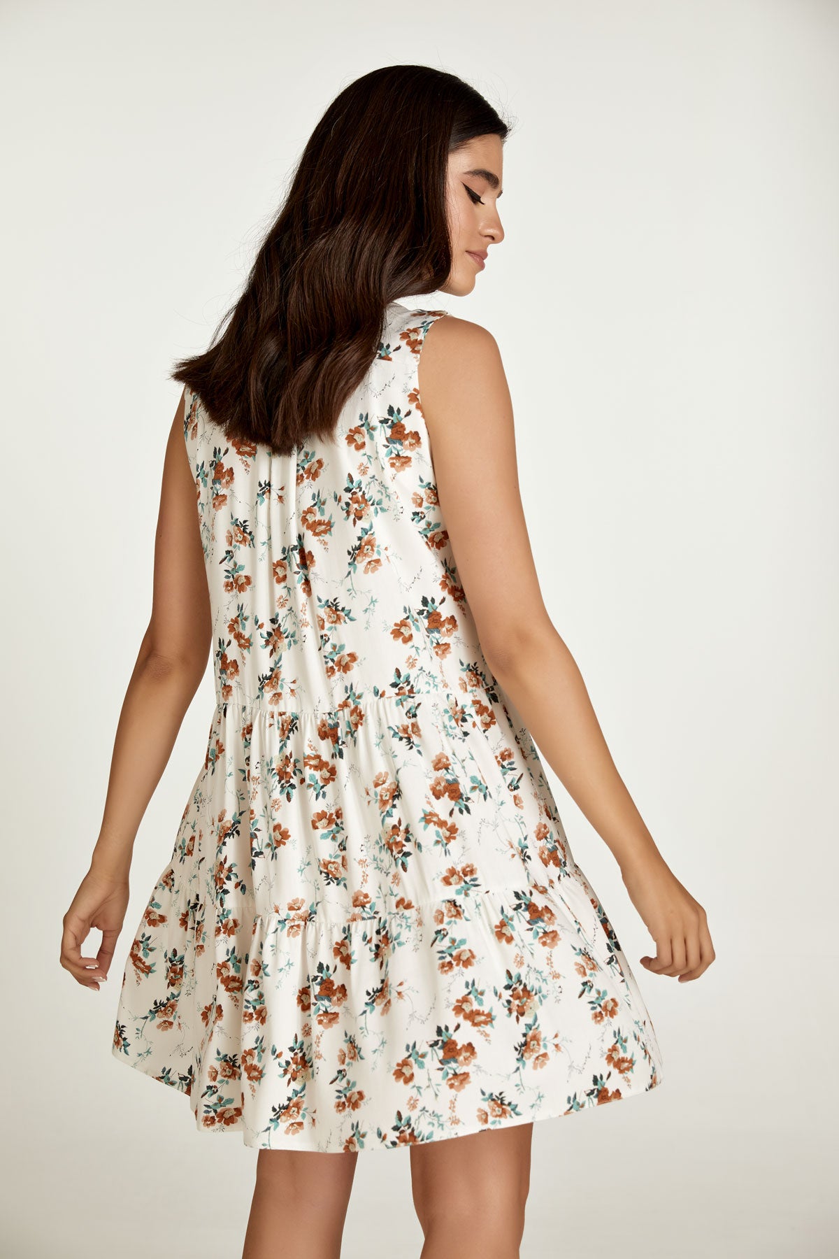 Sleeveless Ecru Floral A Line Dress