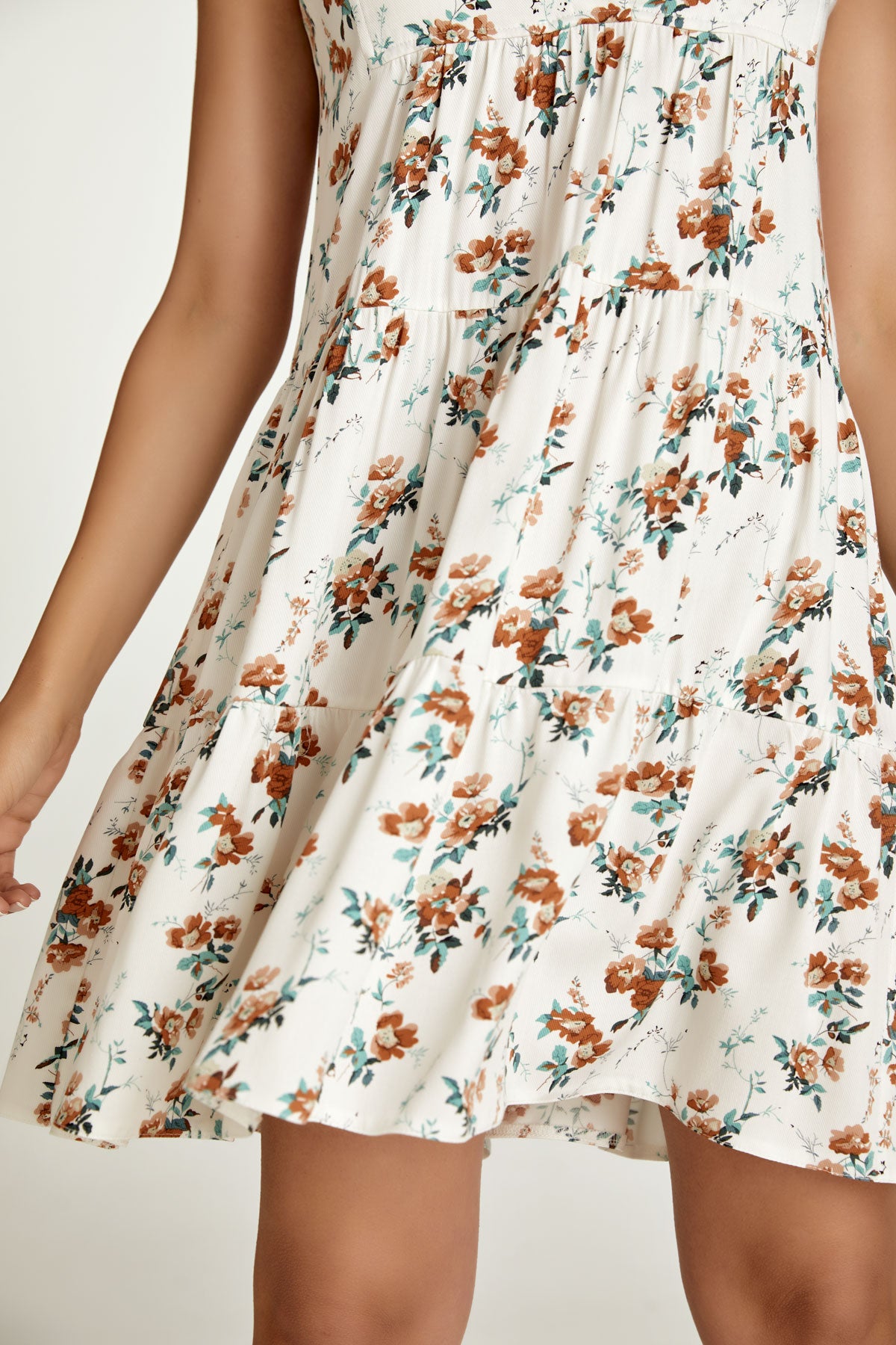 Sleeveless Ecru Floral A Line Dress