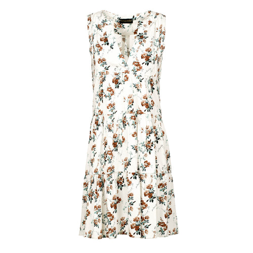 Sleeveless Ecru Floral A Line Dress