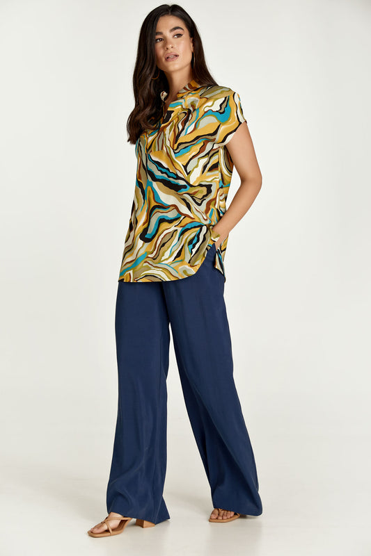 Turquoise Swirl Print Sleeveless Top