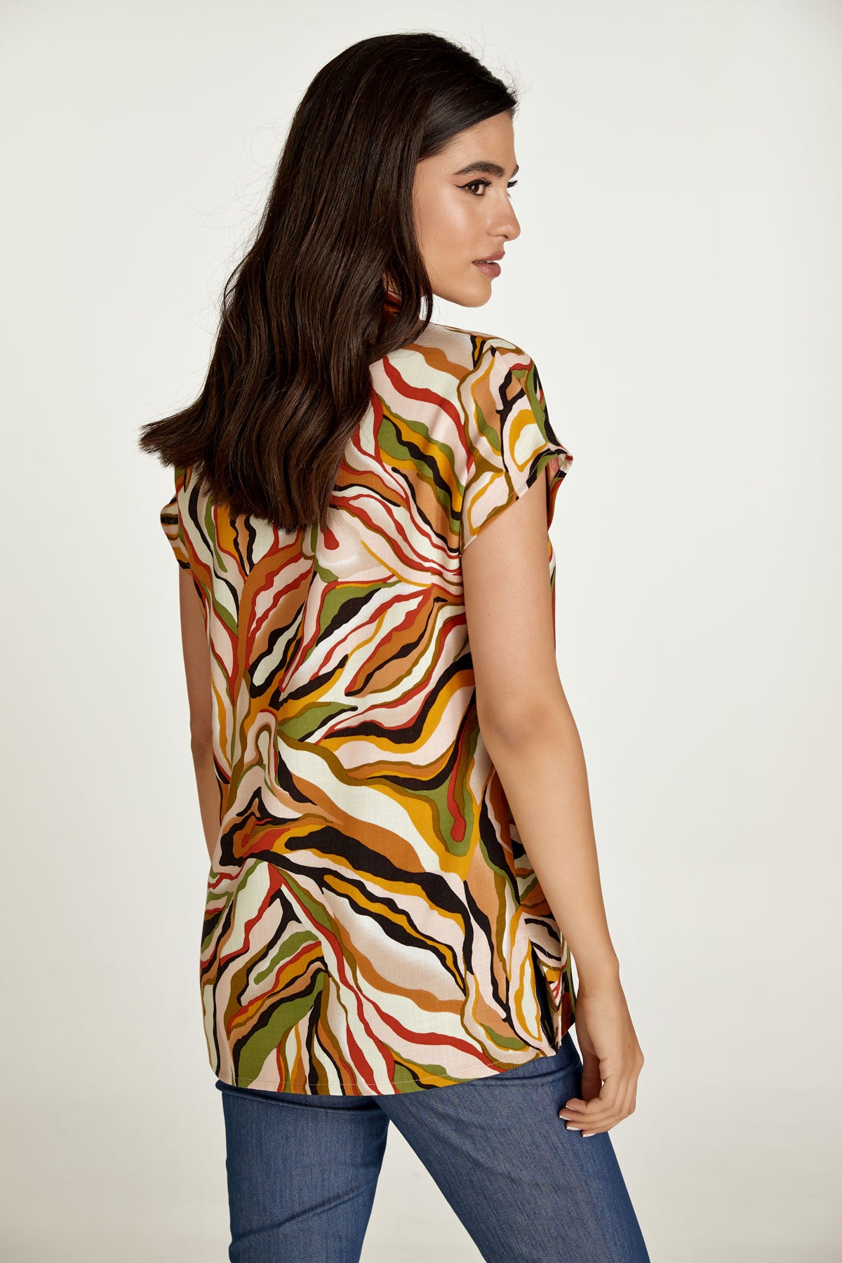 Conquista Τουνίκ Καλοκαιρινή Καθημερινή Κοντομάνικη Με V Λαιμόκοψη Εμπριμέ Πολύχρωμη C211-250-75
