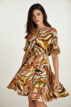Load image into Gallery viewer, Brick Colour Print Dress with Ruffle Sleeves