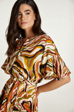 Load image into Gallery viewer, Brick Colour Print Dress with Ruffle Sleeves