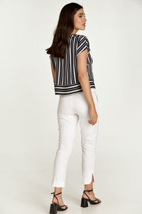 Navy Striped Top with a Boat Neckline
