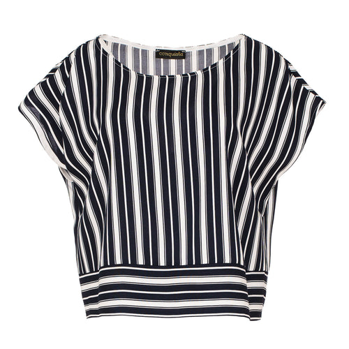 Navy Striped Top with a Boat Neckline