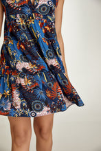 Load image into Gallery viewer, Sleeveless Navy Flora Print A Line Dress