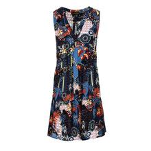 Load image into Gallery viewer, Sleeveless Navy Flora Print A Line Dress