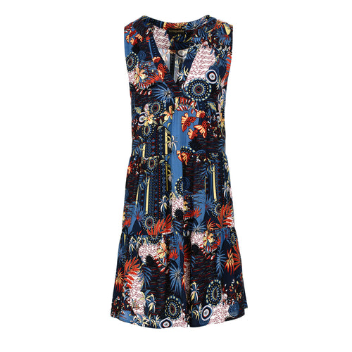 Sleeveless Navy Flora Print A Line Dress