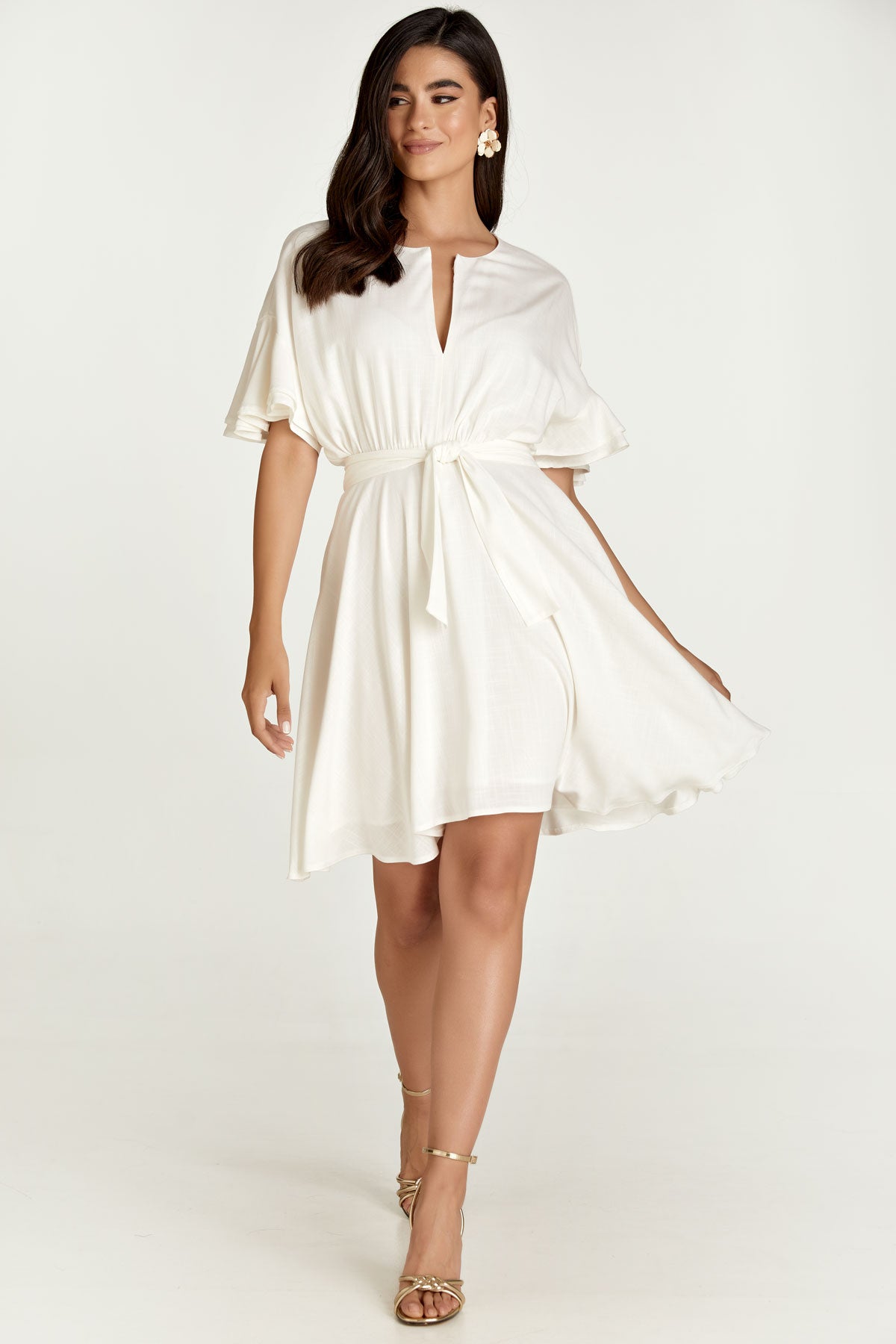 Ecru Dress with Ruffle Sleeves