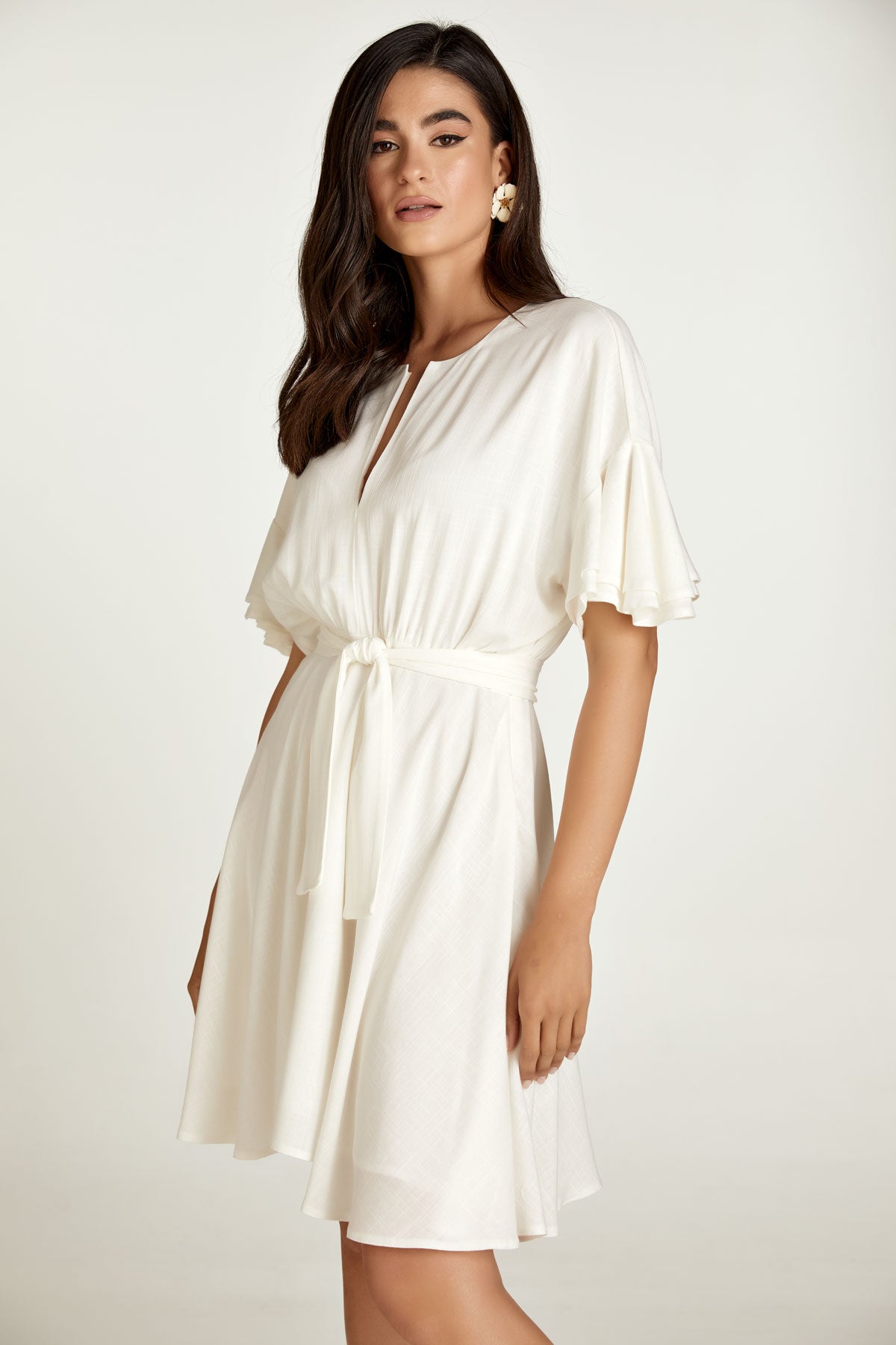 Ecru Dress with Ruffle Sleeves
