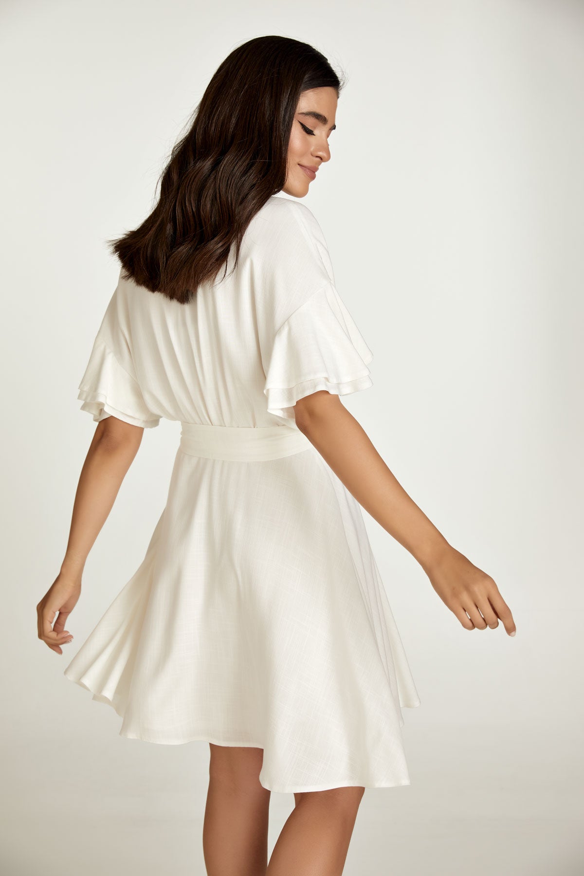 Ecru Dress with Ruffle Sleeves