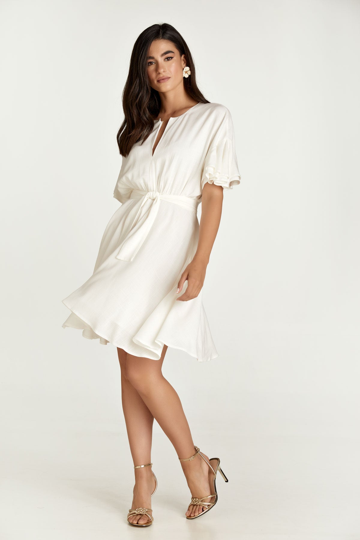 Ecru Dress with Ruffle Sleeves