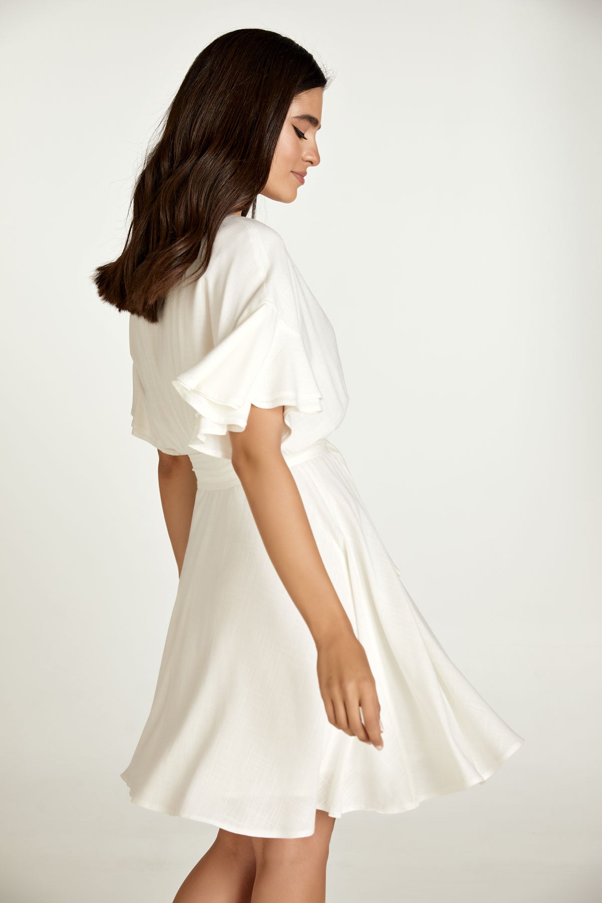 Ecru Dress with Ruffle Sleeves